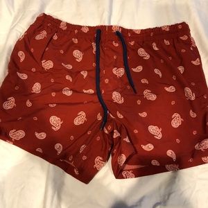 Mens Pull&Bear Swim Suit Medium Red Paisley Print